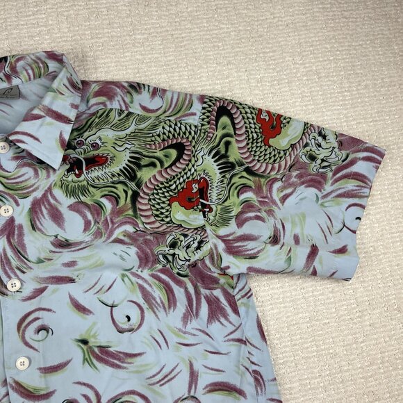 Y2K Claudio Nucci Trippy Flames Dragon AOP  Button Shirt Men Sz L Blue / Green - Picture 4 of 16